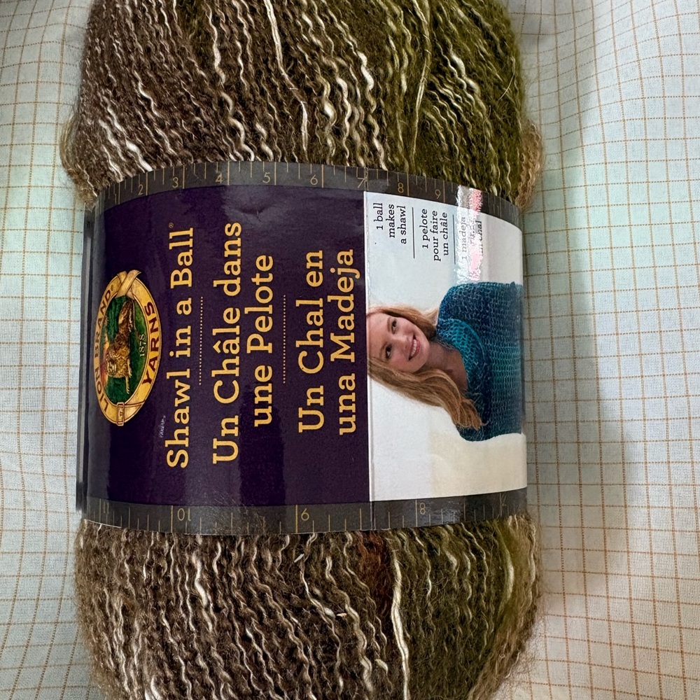 Lion Brand "Shawl in a Ball" Yarn - Olive/Brown with Cream